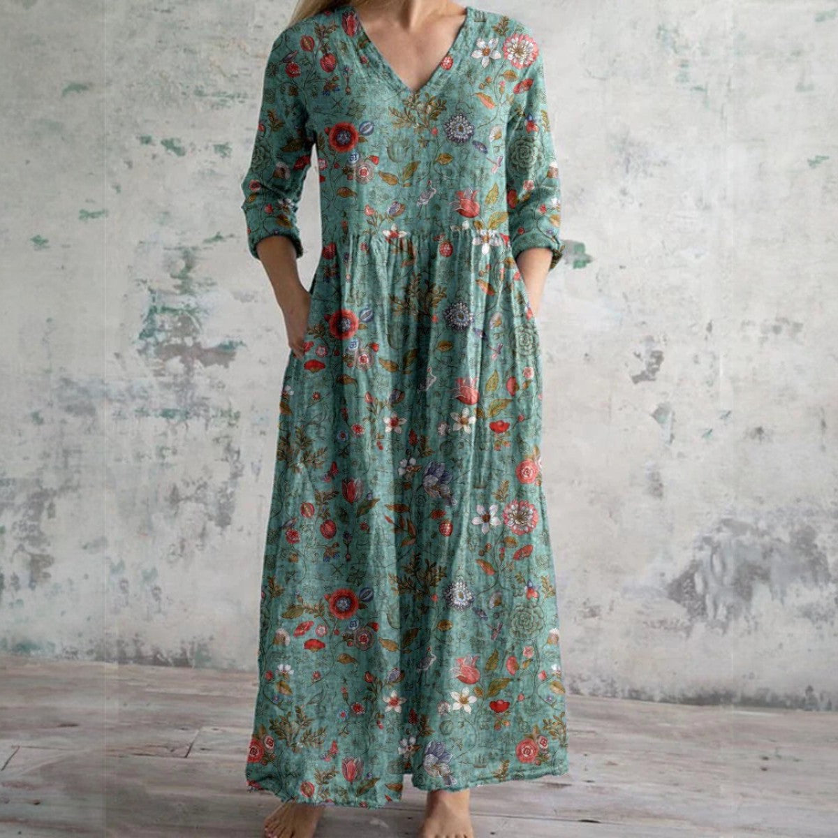 FENNA I RETRO GEBLÜMTES MAXIKLEID